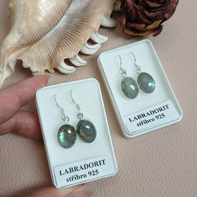 Náušnice labradorit oválky ve stříbře 925