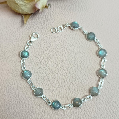 Labradorit stříbrný náramek s muglovanými kameny varianta A